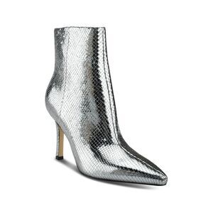 MARC FISHER Womens Silver Snake Kendry Pointed Toe Stiletto Leather Booties 9 M